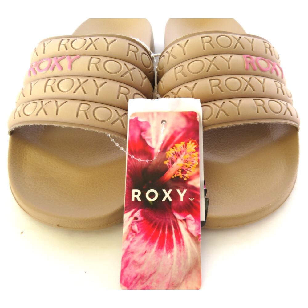 New Roxy Slippy WP Slide Sandals Women Sz 6 Beige - Picture 3 of 8